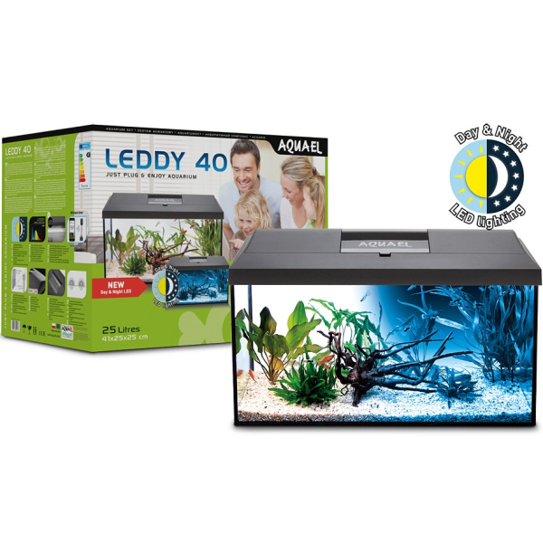 Aquael Aquarienset Leddy Day & Night 40 schwarz - 41 x 25 x 25 cm, 25 Liter (2.0)