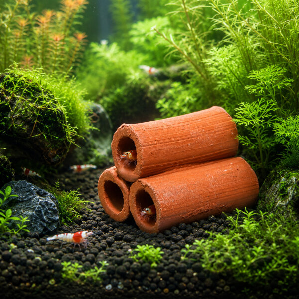 Mini Garnelenröhren Stapel Natur, 3-fach | kompaktes Keramikversteck