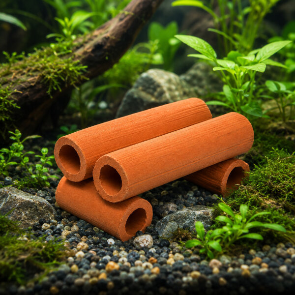 Mini Garnelenröhren Parallel-Stapel Natur, 4-fach | kompaktes Keramikversteck