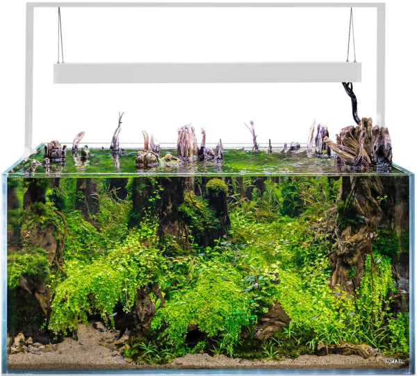 Aquael UltraScape 90 Weißglas Aquarium Snow | 243 l Aquascaping-Aquarium mit weißer LED-Halterung