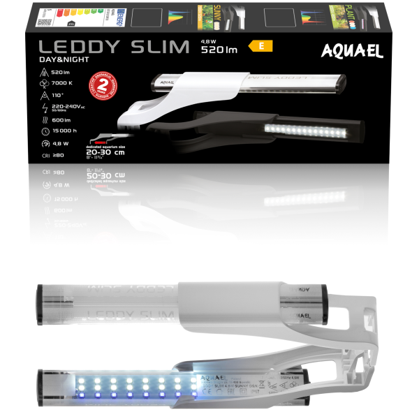 Aquael Leddy Slim Sunny Day & Night 2.0 weiß, Aufstecklampe für 20 - 30 cm breite Aquarien
