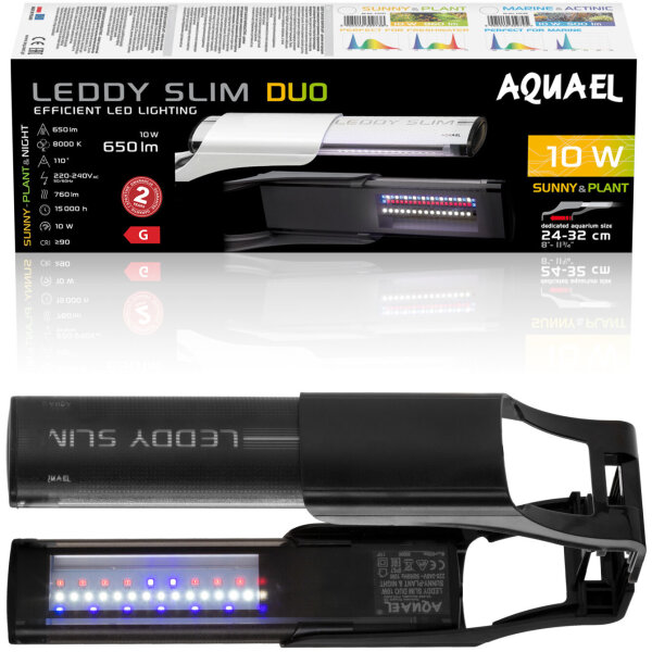 Aquael Leddy Slim DUO 10W Sunny Plant & Night 2.0 schwarz, Aufstecklampe für 20 - 50 cm breite Aquarien