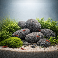 Crater Pebbles grau 30–120 mm | 2 kg Netz-Mix Hardscape-Steine für Aquascaping